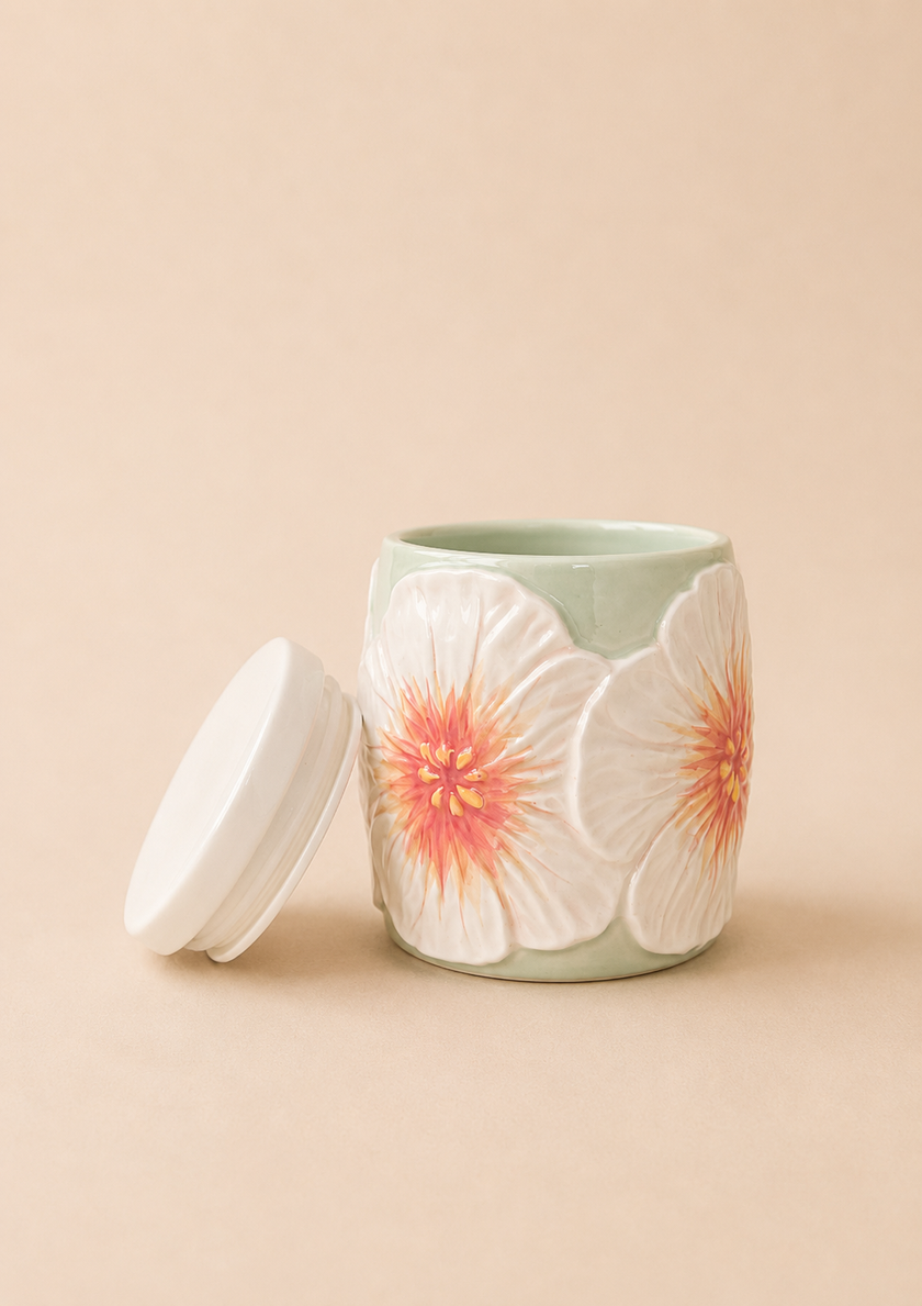 Pastel Wildflower Floral Storage Jar (Green)