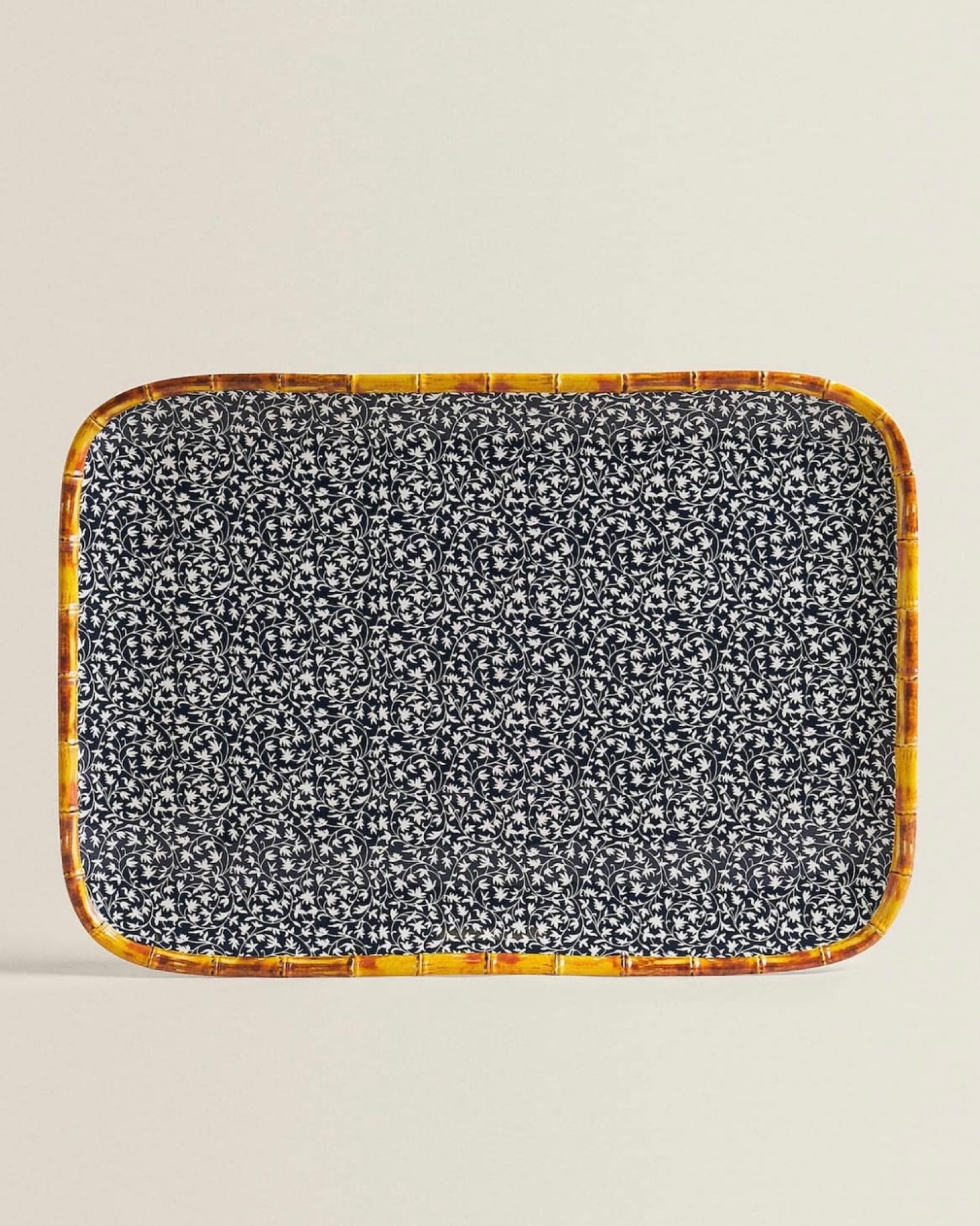 Floral Tray with Bamboo Design