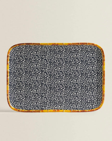 Floral Tray with Bamboo Design