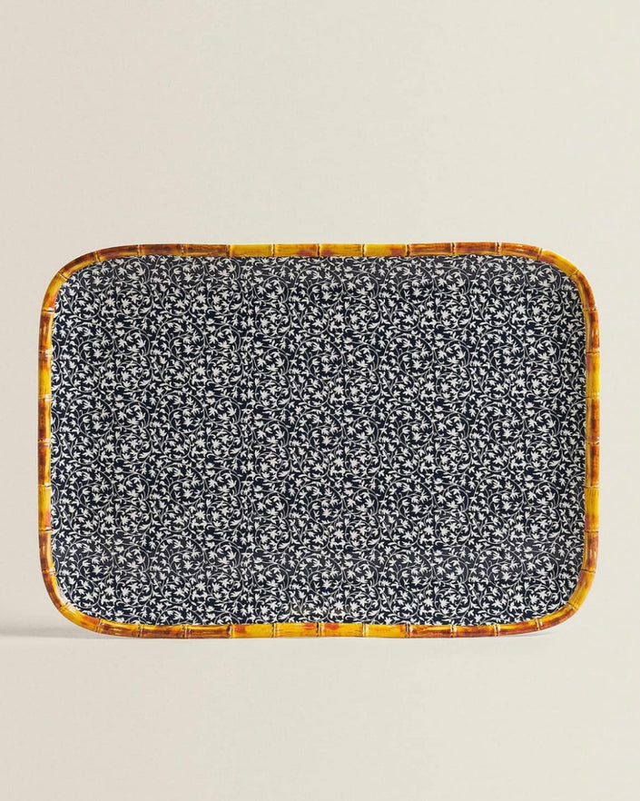 Floral Tray with Bamboo Design