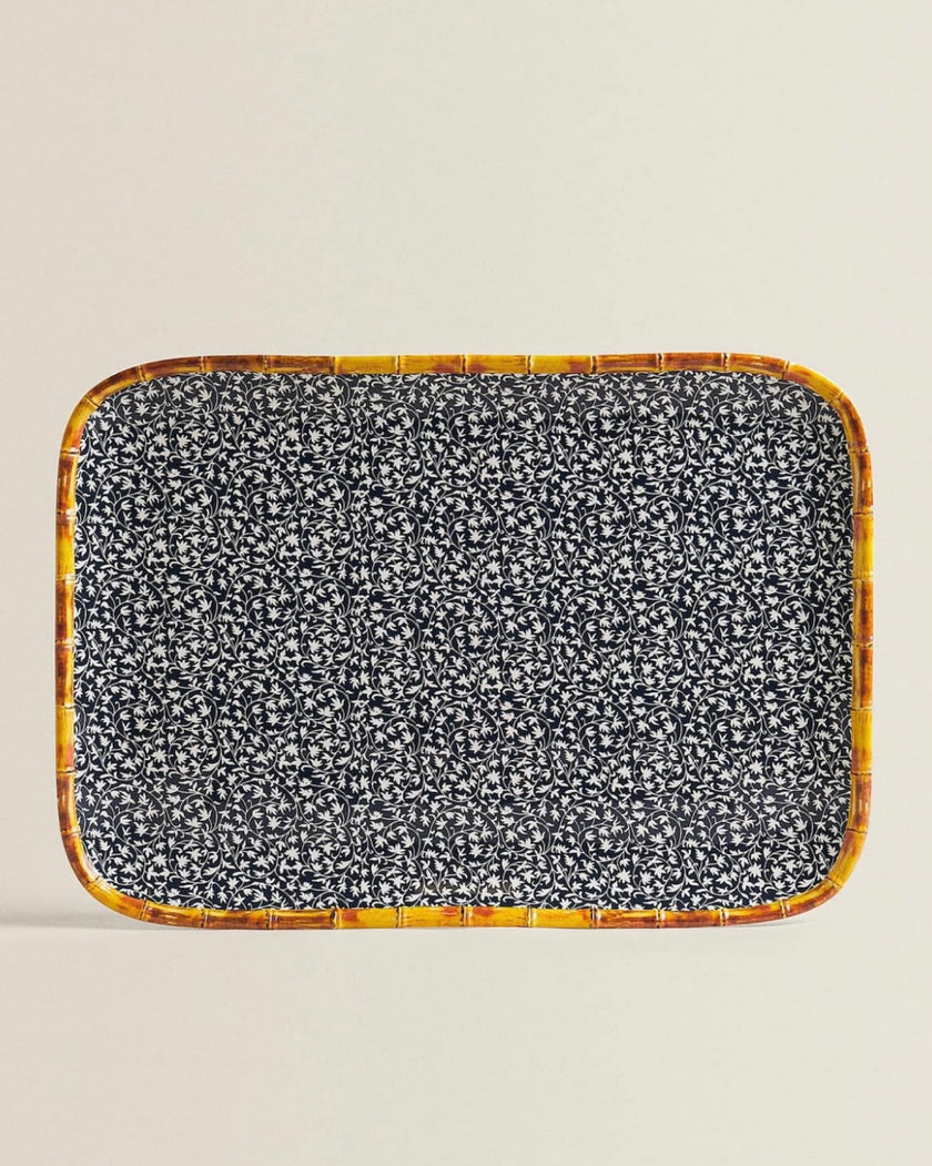 Floral Tray with Bamboo Design