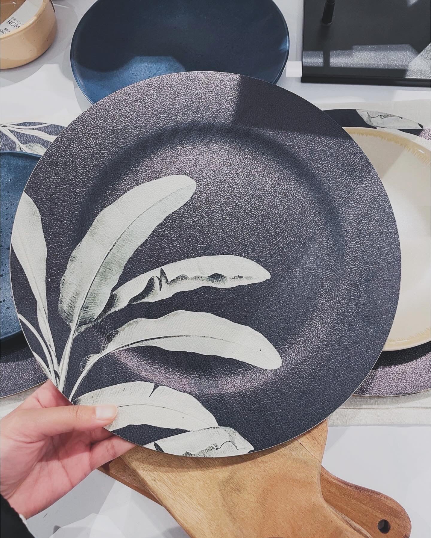 Floral Wipe Clean Charger Plates (Navy Blue) - Set of 4