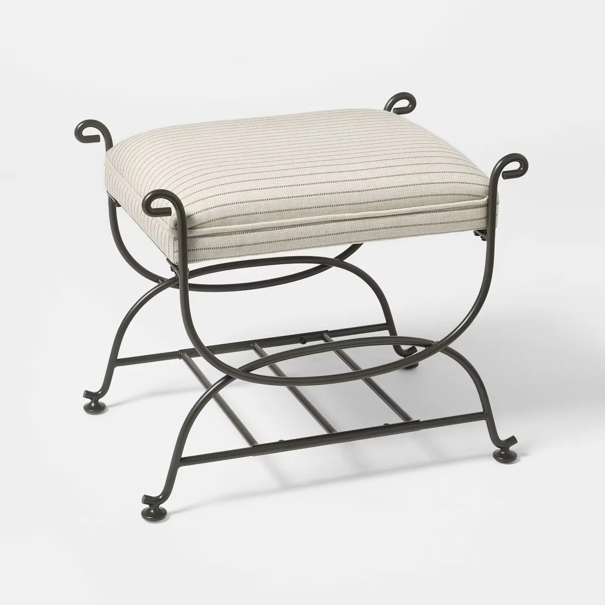 Metal Ottoman Performance Stripe Fabric