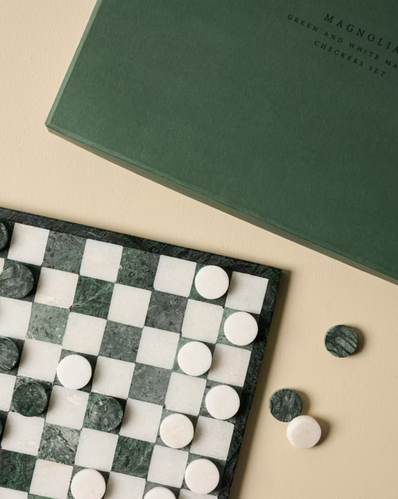 Green and White Marble Checkers Set