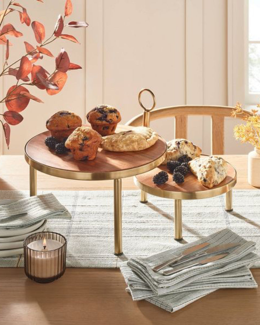 [imperfect] Tiered Wood & Metal Nested Round Serving Stand Brass/Brown