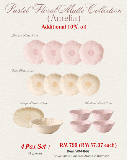 Pastel Floral Dinnerware Matte MIX COLOURS (4 Pax Set – 14 pieces)