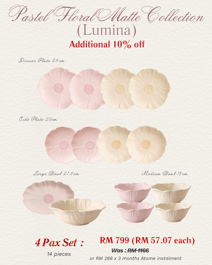 Pastel Floral Dinnerware Matte MIX COLOURS (4 Pax Set – 14 pieces)