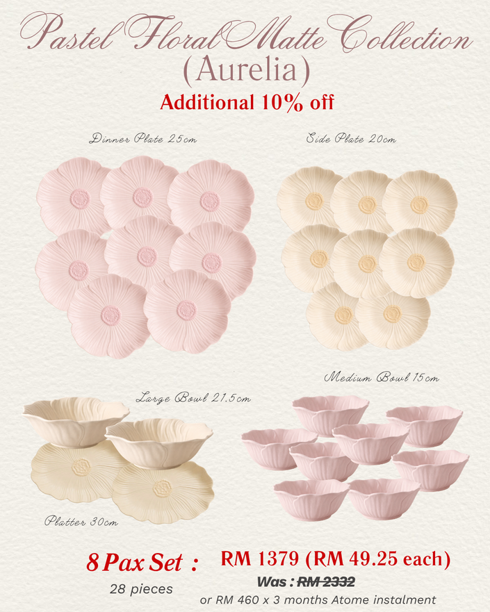 Pastel Floral Dinnerware Matte MIX COLOURS (8 Pax Set – 28 pieces)