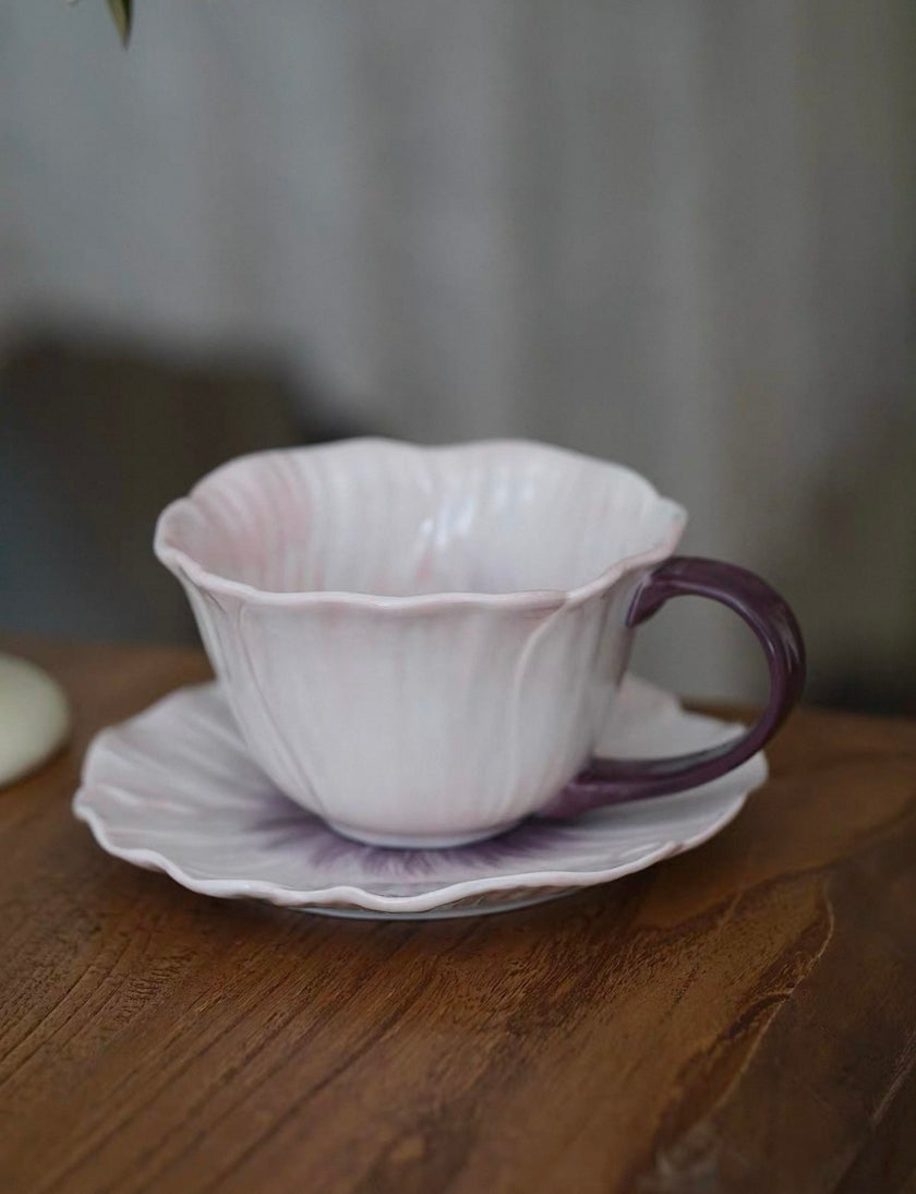Pastel Floral Mug & Saucer Set (lilac bloom)