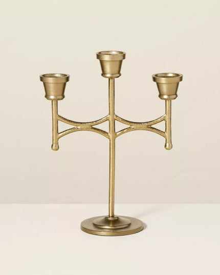 Scalloped Brass 3 Holder Taper Candelabra Antique Finish