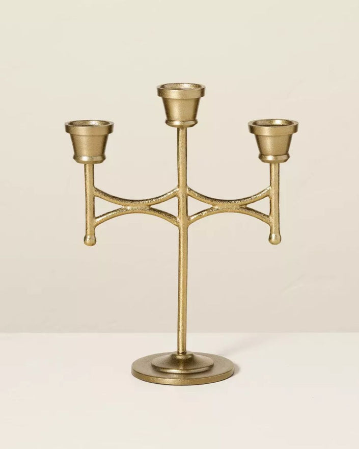 Scalloped Brass 3 Holder Taper Candelabra Antique Finish