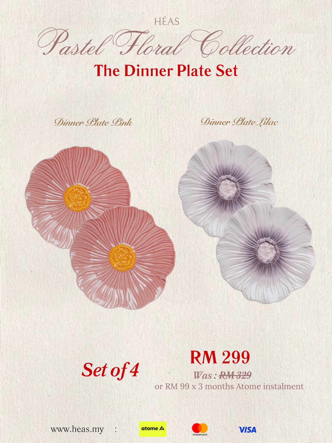 Pastel Floral Dinner Plate 25cm (MIX COLOURS)