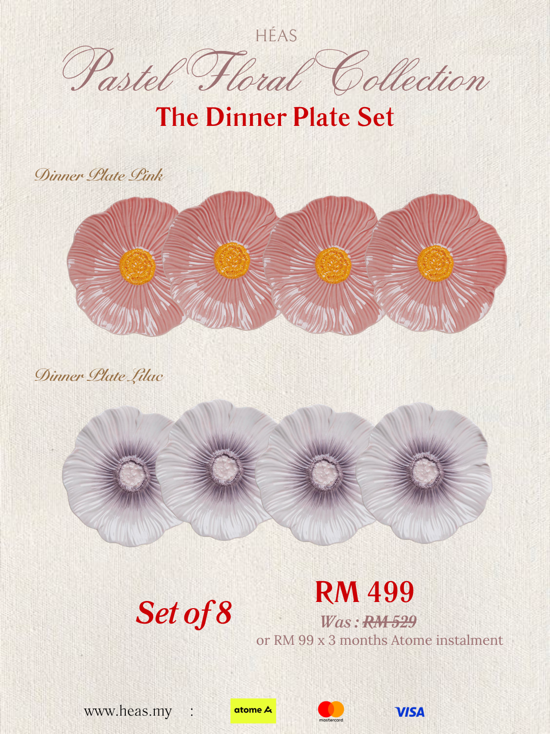 Pastel Floral Dinner Plate 25cm (MIX COLOURS)