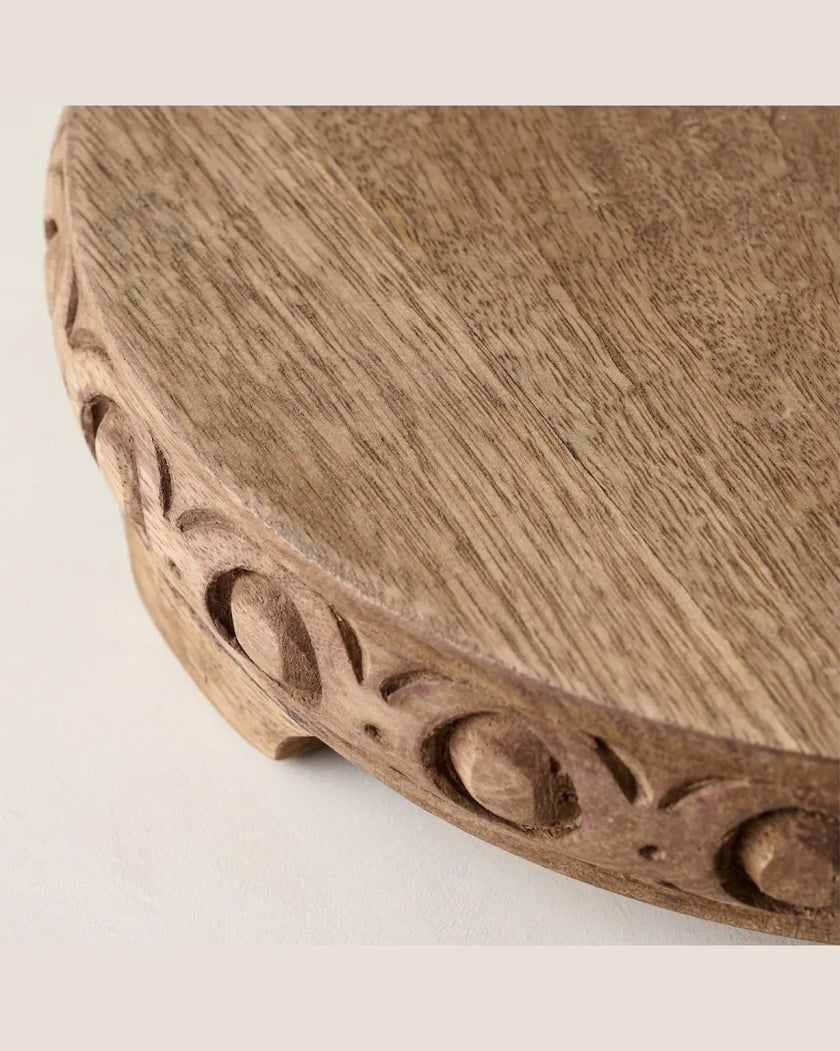 Antiqued Carved Wood Round Riser