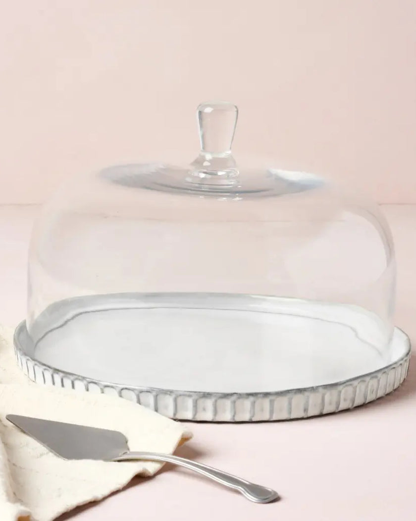 Em Fluted Serving Dish and Glass Dome