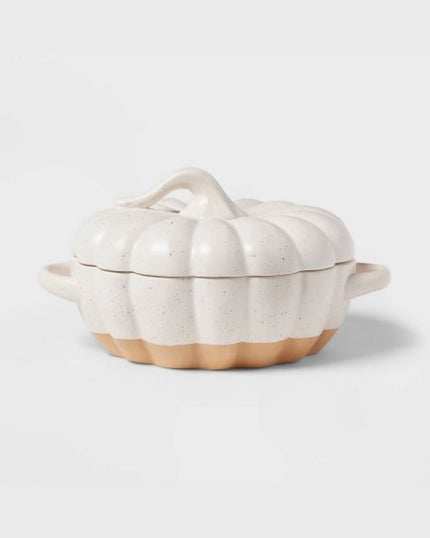 Large Pumpkin Serving Dish with Handle Ivory