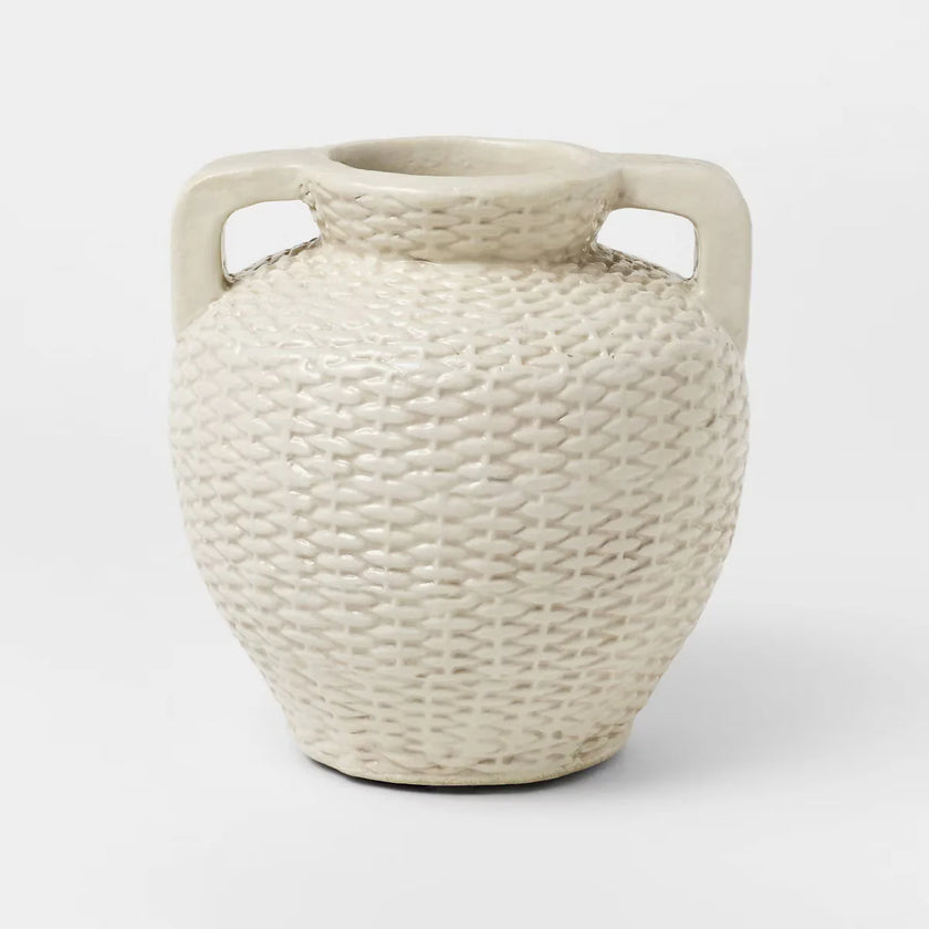 Woven Texture Ceramic Vase Cream