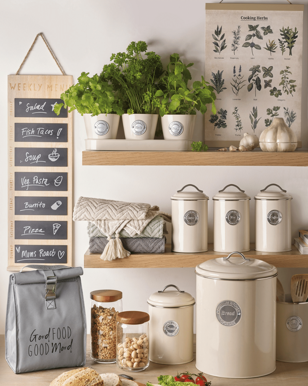 Set of 3 Retro Storage Tins in Cream (Airtight)