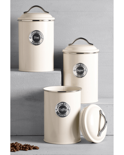 Set of 3 Retro Storage Tins in Cream (Airtight)