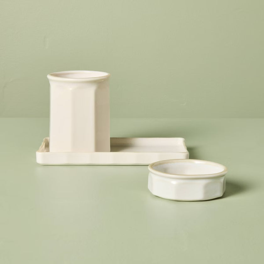3pc Ceramic Desk Organizer Set Cream