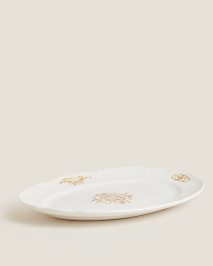 Gold Floral Earthenware Serving Platter