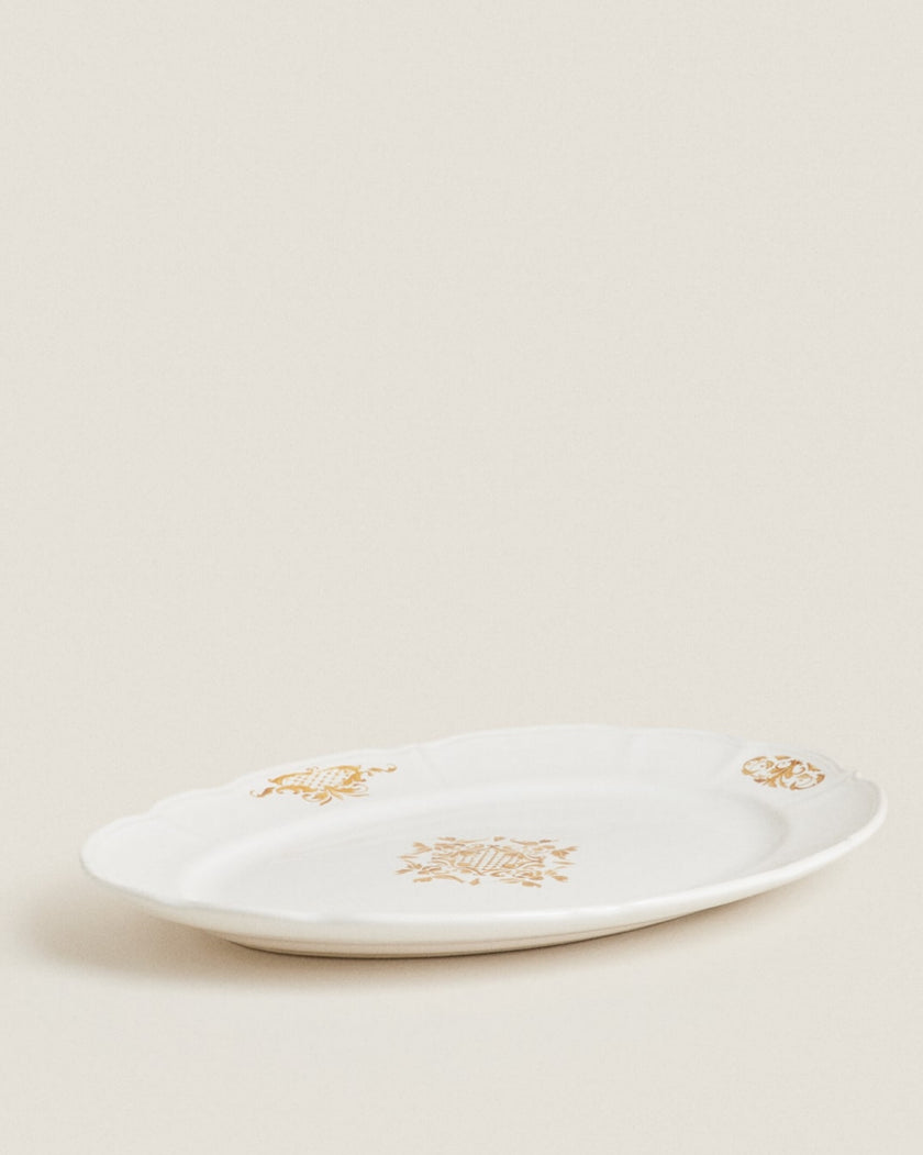 Gold Floral Earthenware Serving Platter
