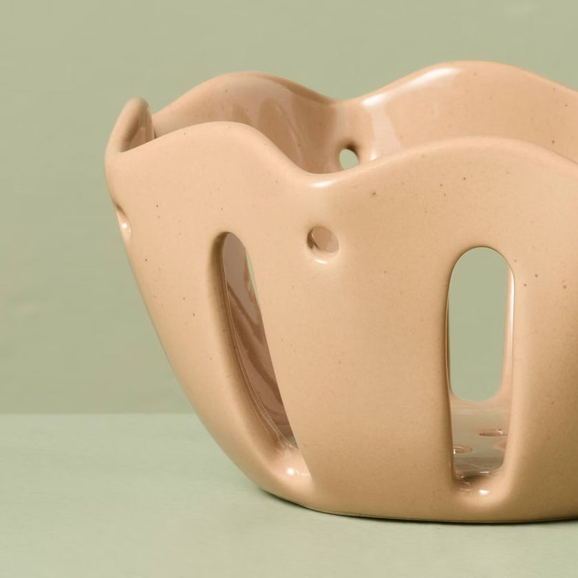 Set of 3 Stoneware Wavy Edge Mini Berry Serving Bowls Tan/Green/Cream