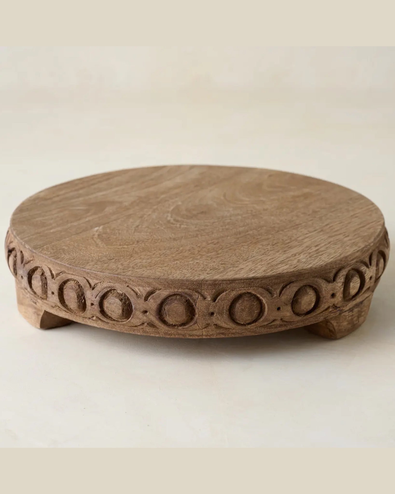 Antiqued Carved Wood Round Riser