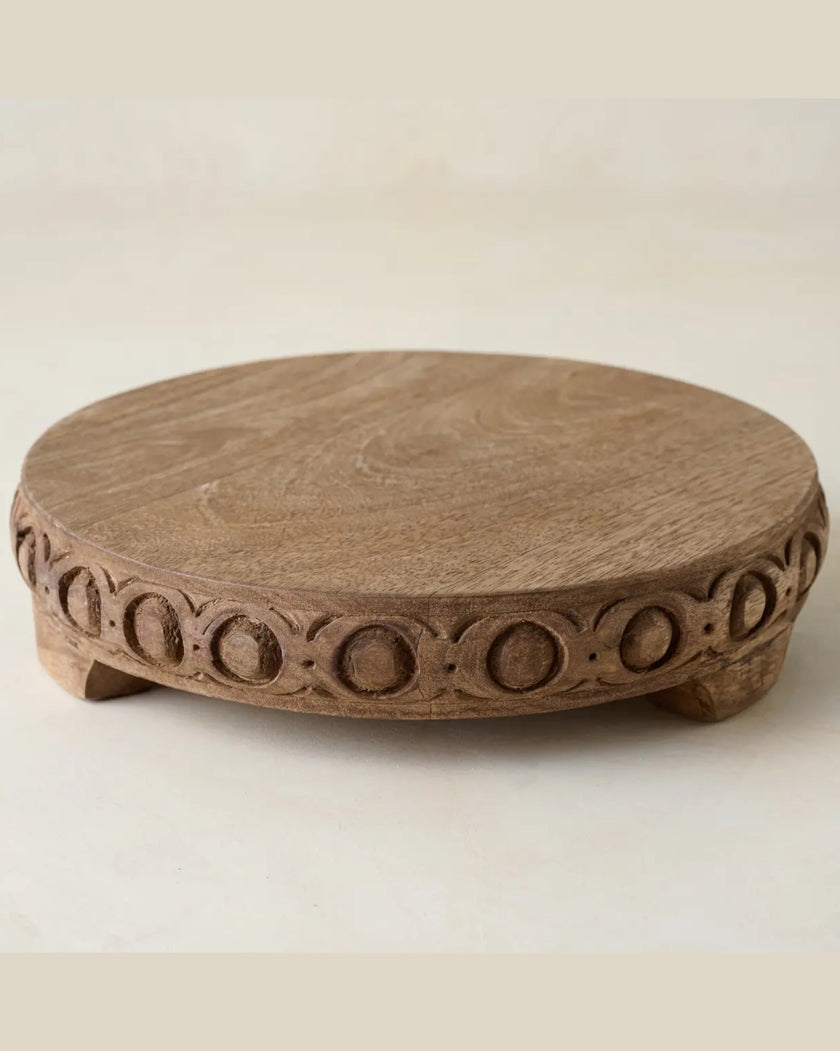Antiqued Carved Wood Round Riser