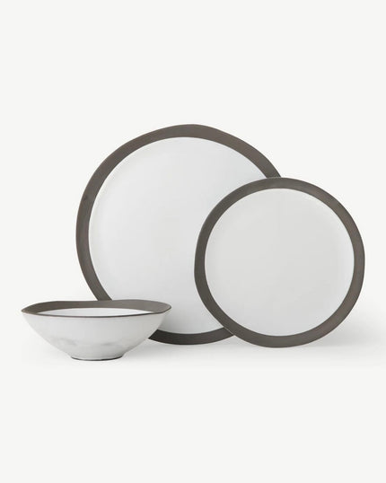 12 Piece Organic Flat Dinner Set, Grey/Light Grey