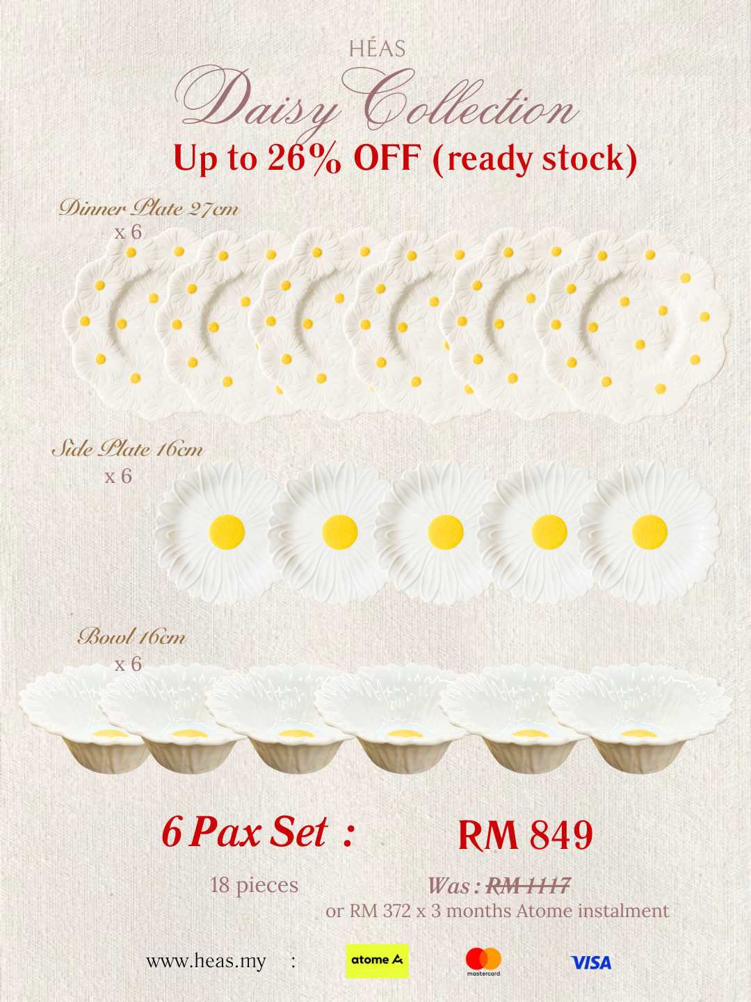 Daisy Collection – 6 Pax Full Set (18 pcs)