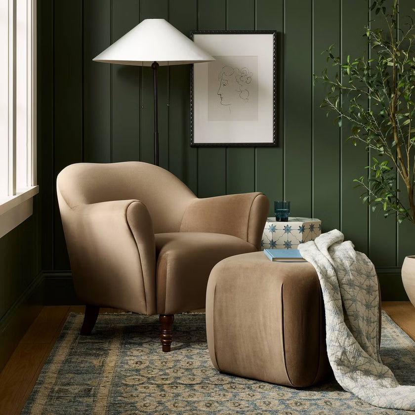 Square Velvet Ottoman Tan