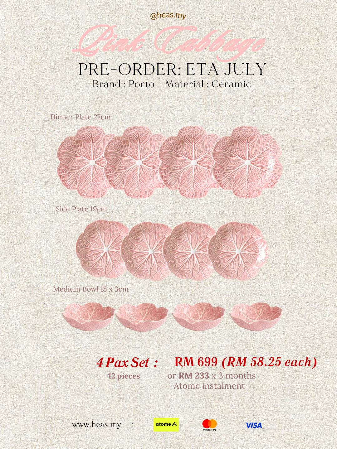 Pink Cabbage 4 Pax Set (12 Pieces)