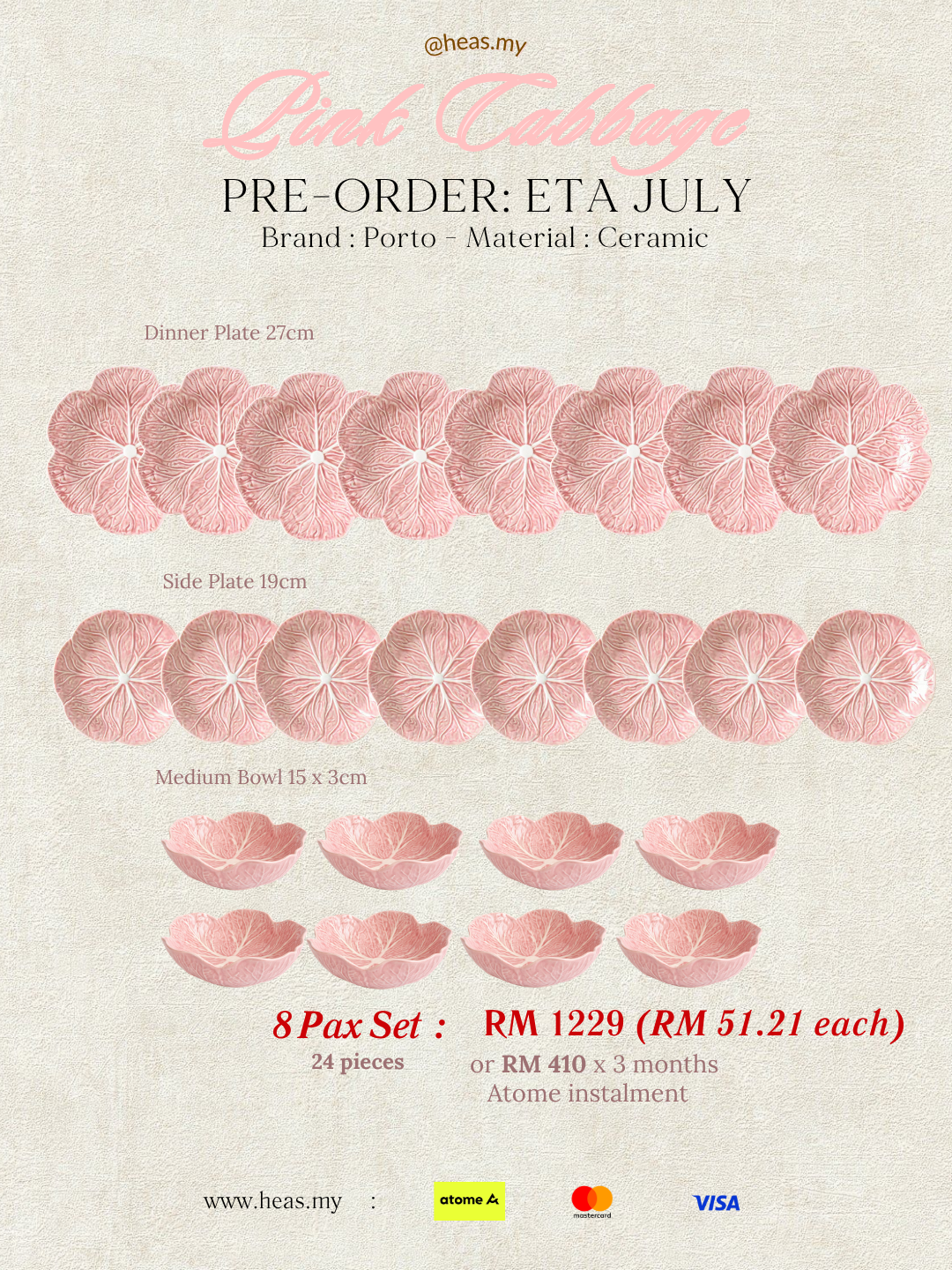 Pink Cabbage 8 Pax Set (24 Pieces)