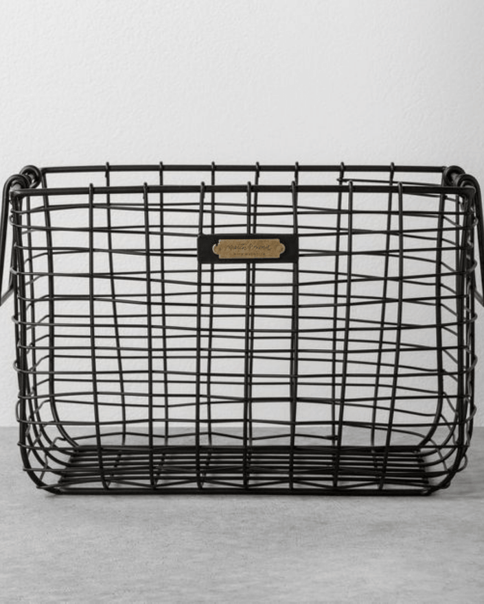 Wire Storage Basket Black with Brass Magnolia Label