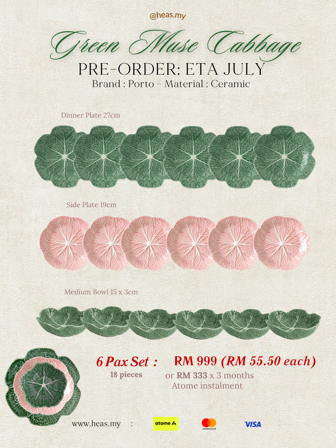 Green Muse Cabbage 6 Pax Set (18 Pieces) - Mixed Colours