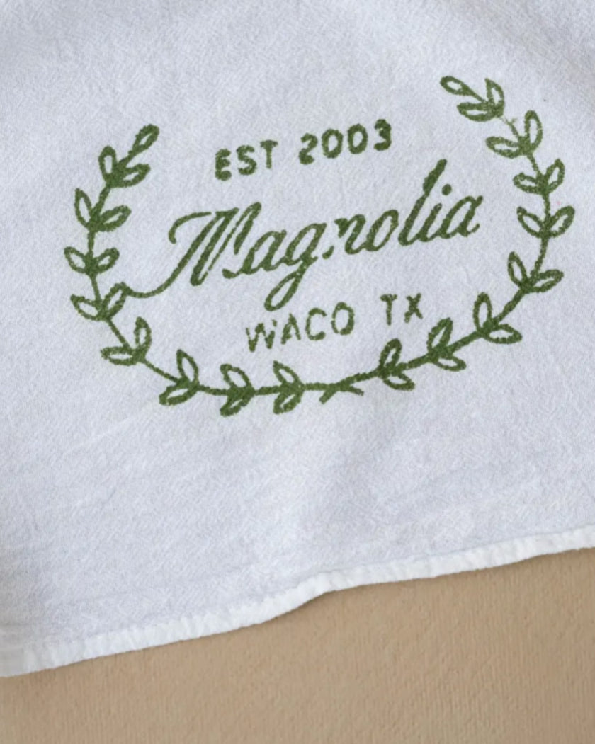Magnolia Sage Laurel Wreath Tea Towel