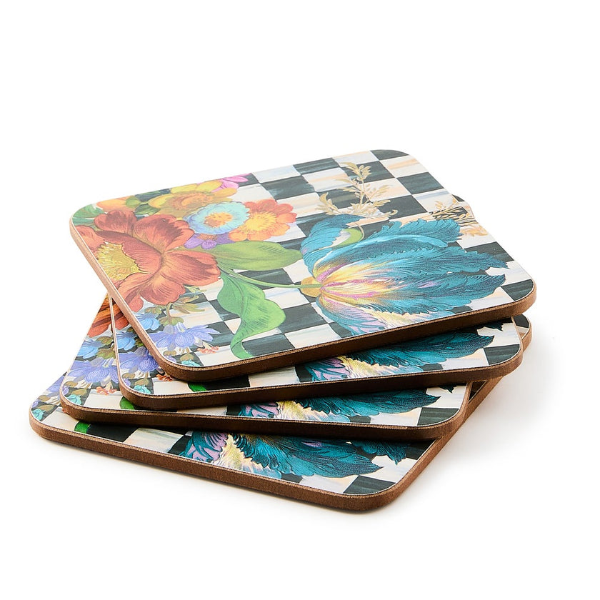 Courtly Flower Market Cork Back Coasters, Set Of 4 or 8