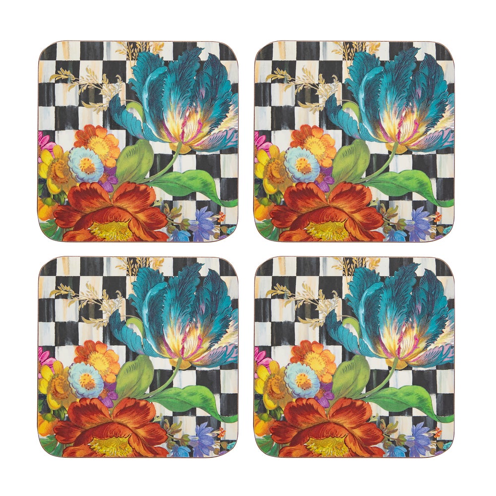Courtly Flower Market Cork Back Coasters, Set Of 4 or 8