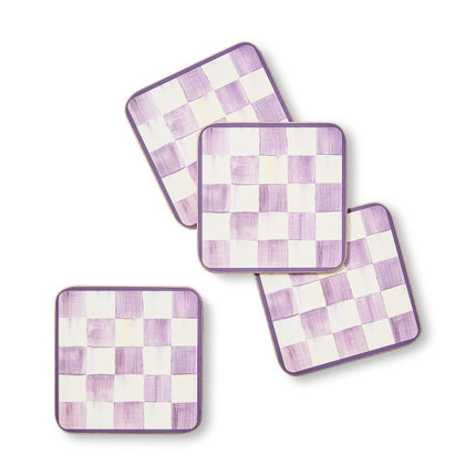 Violet Check Cork Back Coasters, Set of 4 or 8