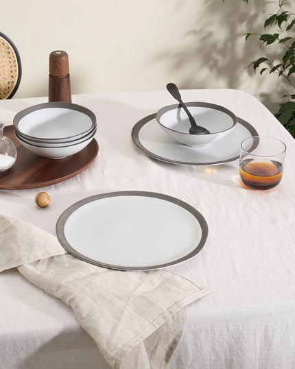 12 Piece Organic Flat Dinner Set, Grey/Light Grey