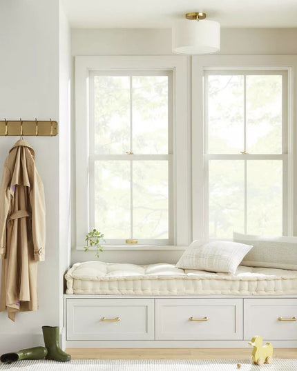 Fabric Shade Semi-Flush Mount Ceiling Light Brass/Oatmeal