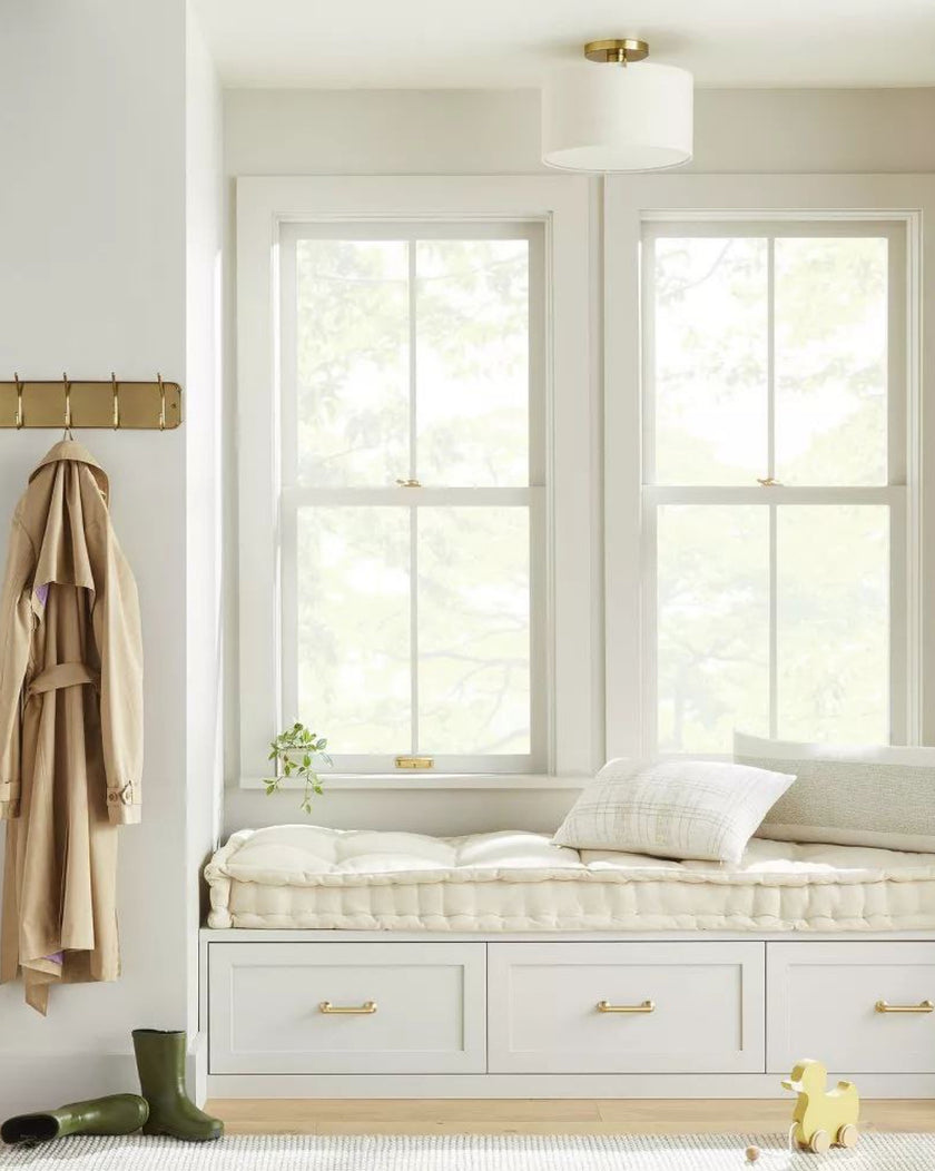 Fabric Shade Semi-Flush Mount Ceiling Light Brass/Oatmeal