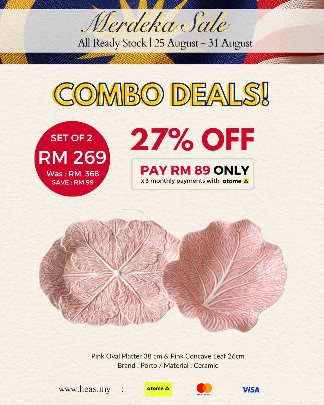Set of 2 Cabbage Oval Platter and Concave Leaf