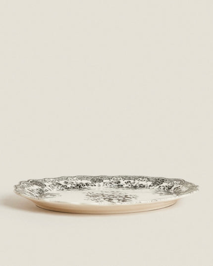Floral Earthenware Serving Platter in Black