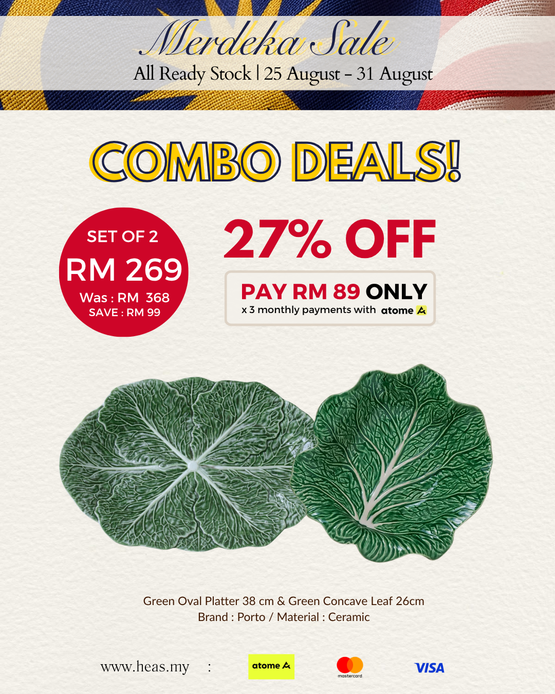 Set of 2 Cabbage Oval Platter and Concave Leaf