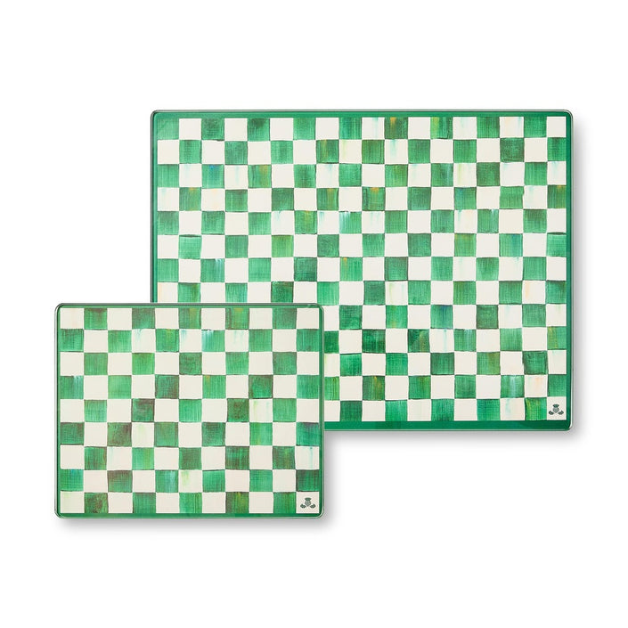 Emerald Check Glass Cutting Boards, Set Of 2