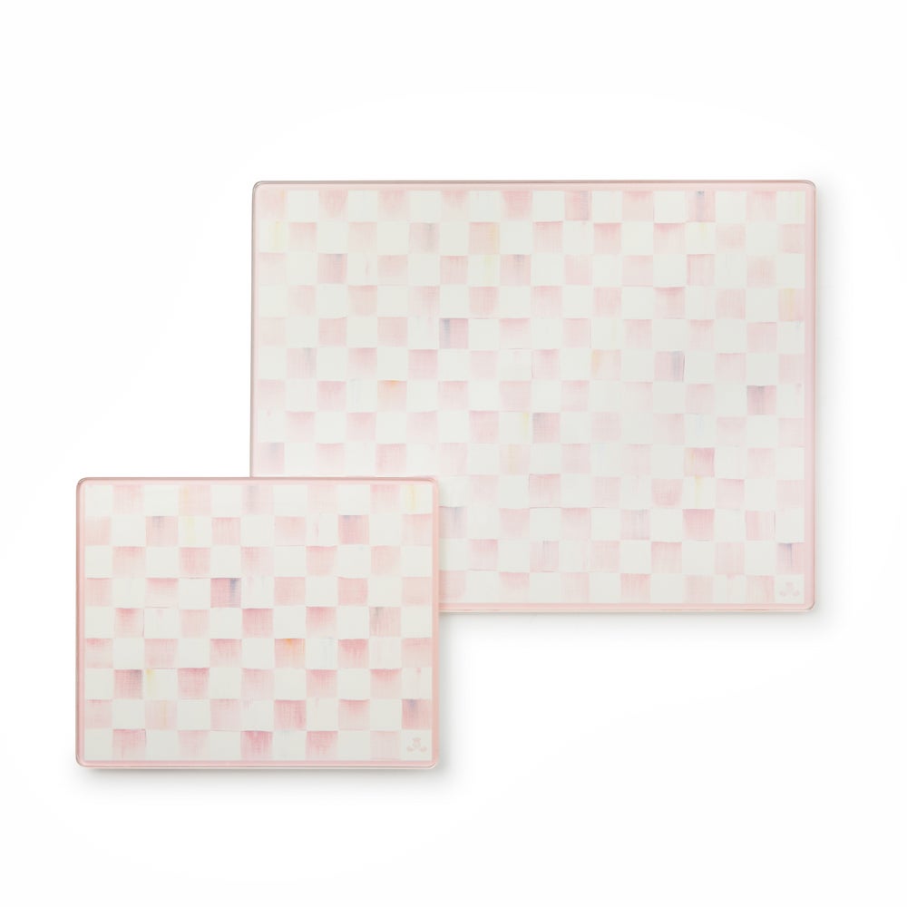 Rosy Check Glass Cutting Boards, Set Of 2