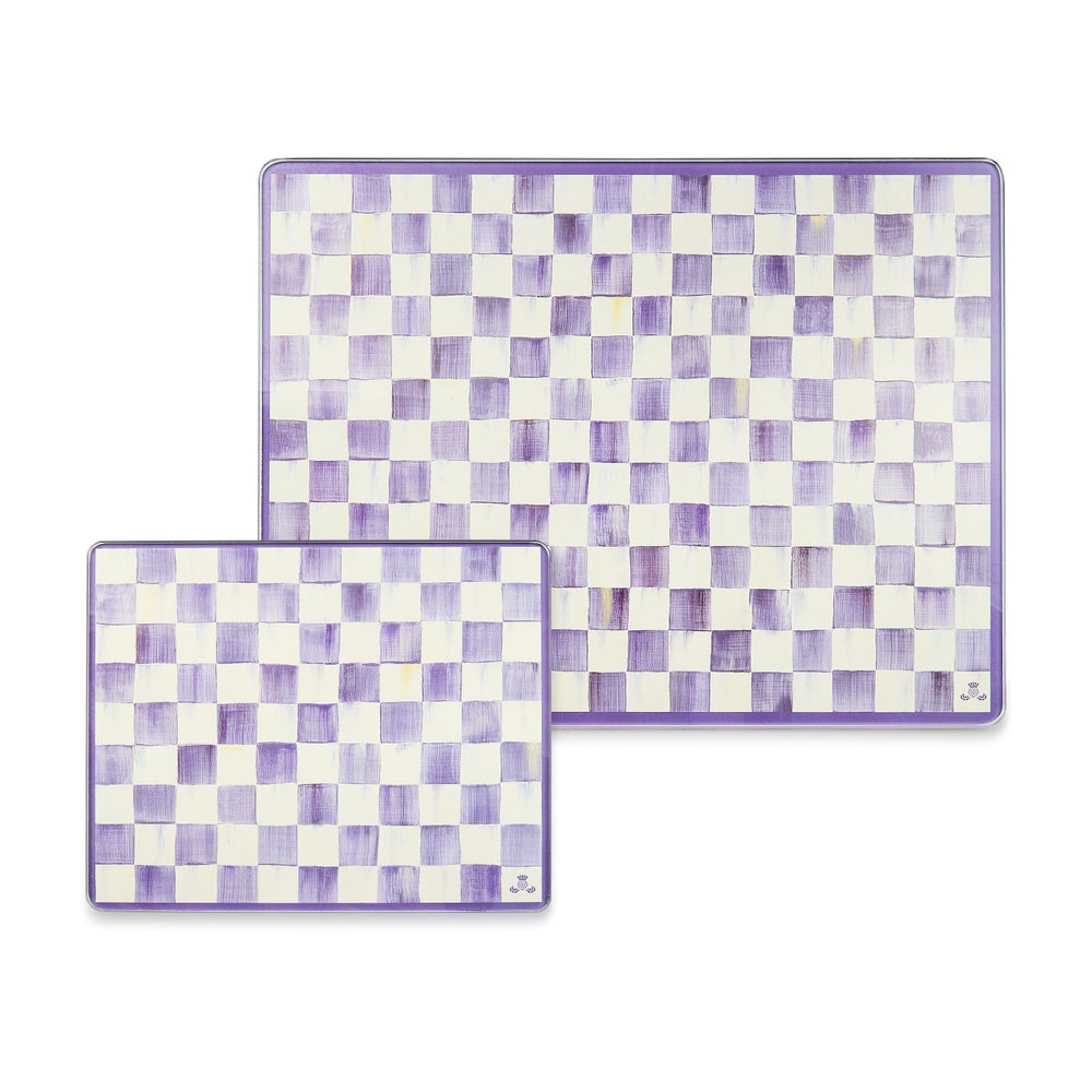 Violet Check Glass Cutting Boards, Set Of 2