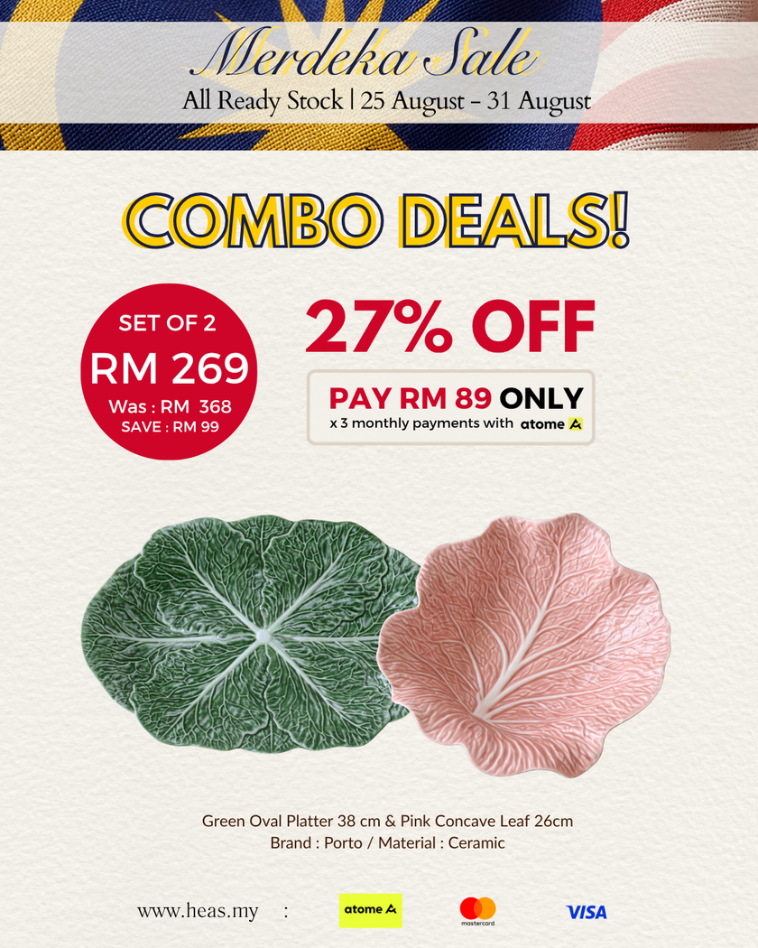 Set of 2 Cabbage Oval Platter and Concave Leaf